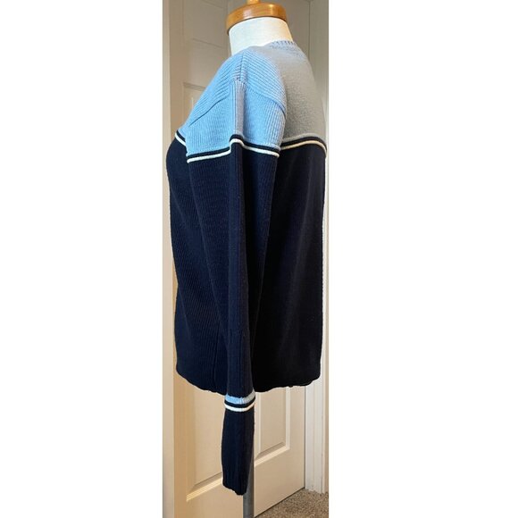 Modern Culture Women's Large Navy, Baby Blue, White Stripe Long Sleeve Tee 90s - Picture 2 of 11